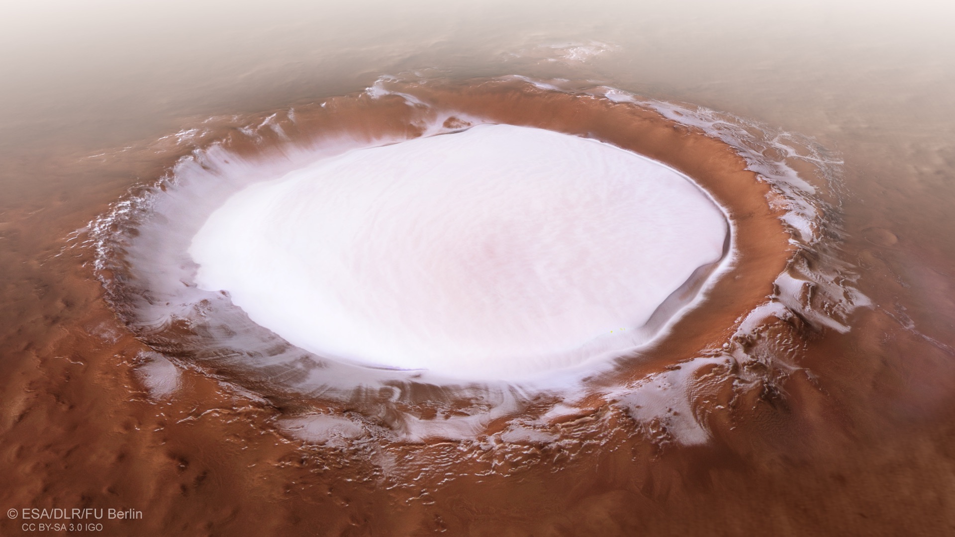 Image 1.2: Perspective view of Korolev crater on Mars, showing the permanently ice-filled crater basin.